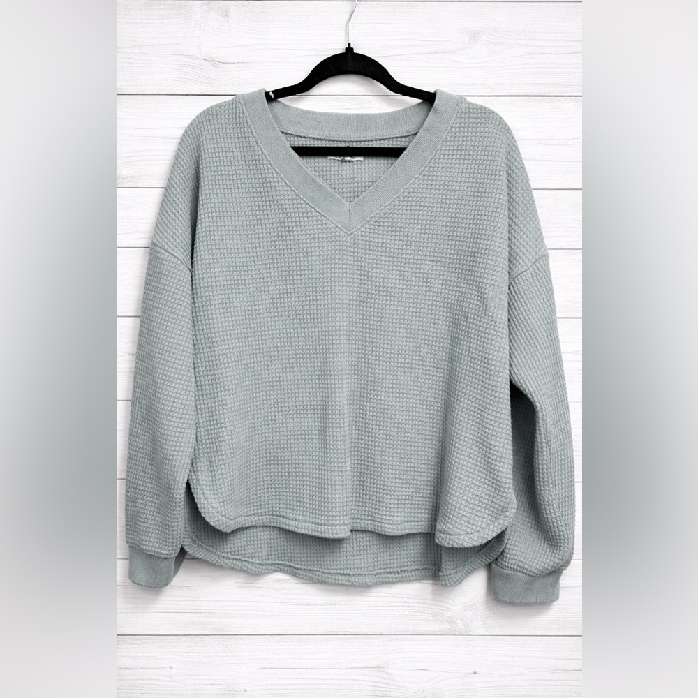 Madewell V-Neck Waffle Knit Sweater - Light Gray